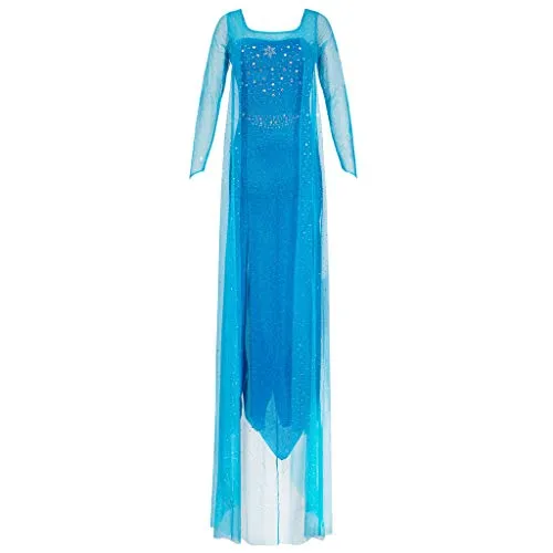 Katara 1768 - Damen Kostüm Prinzessin ELSA Kleid Frozen - Kostüme für Erwachsene: Verwandeln Sie sich in die Schneekönigin mit diesem zauberhaften Glitzerstoff-Kleid in Blau, das bequem und perfekt für Fasching, Karneval und Partys ist.