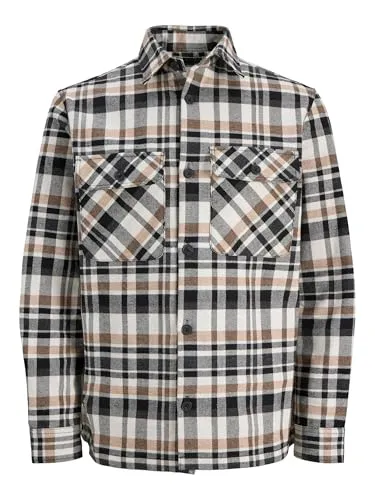 Jack & Jones Langarmhemd JPRRAYLE Melange Check L/S Overshirt - Kariertes Langarmhemd aus 100 % Baumwolle, weich und angenehm zu tragen. Ideal für lässige Anlässe, mit regulierbarem Ärmelabschluss und Kentkragen für einen entspannten Look.