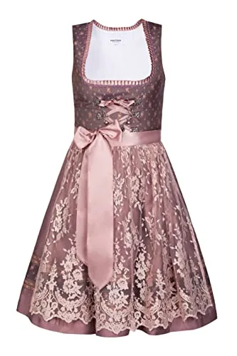 Edelnice Kinder Dirndl Madeleine 3-TLG. inkl. Bluse, Schürze & Charivari (140) - Traumhaftes Dirndl für Mädchen in gold-rosé mit feinem Brokatstoff und eleganter Spitzenschürze. Perfekt für festliche Anlässe und kleine Prinzessinnen!