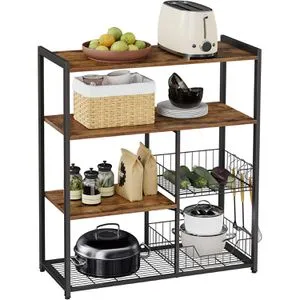 VASAGLE Küchenregal mit 2 Metallkörben - Bäckerregal mit verstellbaren Ablagen und Haken, ideal für Ordnung in der Küche und vielseitig einsetzbar als Kaffee- oder Essecke.