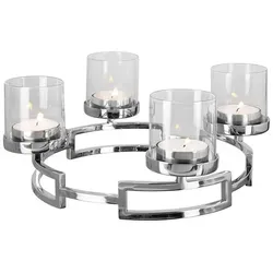 Fink Adventskranz HOMMAGE Leuchter - H. 16cm x D. 37cm - silber - Edelstahl/Glas, Leuchtender Türkranz: Tannenkranz & Blumenkranz in Einem silberfarben