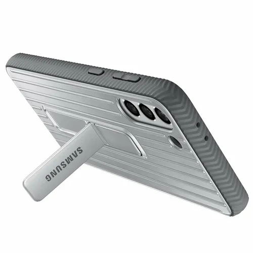 Samsung Protective Standing Cover EF-RG996 für Galaxy S21+ 5G - Schützende Handy-Hülle mit ausklappbarem Standfuß, griffige Oberfläche in Hellgrau, ideal für Filme und Serien