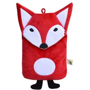 Hugo-Frosch Wärmflasche Öko Junior Comfort Fuchs, 0,8 Liter, rot, aus nachwachsenden Rohstoffen, abnehmbarer Veloursbezug
