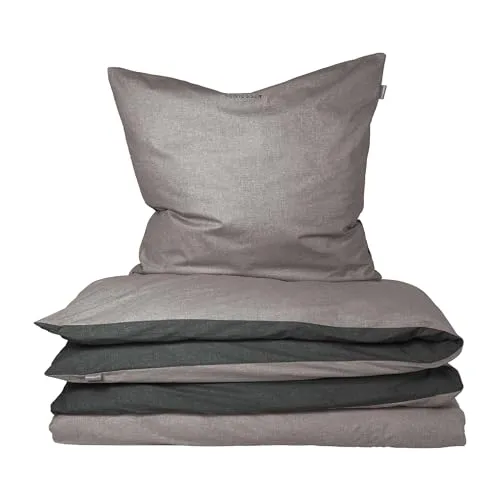 Schiesser Bettwäscheset Doubleface | 2-teilig | Zweifarbig | Renforcé | 100% Baumwolle | Oeko-Tex Zertifiziert | Reißverschluss | 135x200cm + 80x80cm | Grau-Schwarz