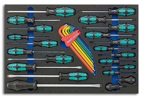 Hazet 23-teiliges Schraubendreher-Modul - Schlüsselsatz mit 23-teiligem Schraubendreher-Modul, ausgestattet mit 2-farbiger Schaumstoffeinlage zur sofortigen Werkzeugerkennung, perfekt für Hazet Werkstattwagen.