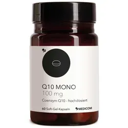 Medicom Q10 Mono 100 mg Kapseln - 60 Kapseln für mehr Energie - Hochdosierte Kapseln mit 100 mg Coenzym Q10 pro Stück. Ideal zur Unterstützung des Energiehaushalts im Alltag. Gluten- und laktosefrei für eine einfache Ergänzung.