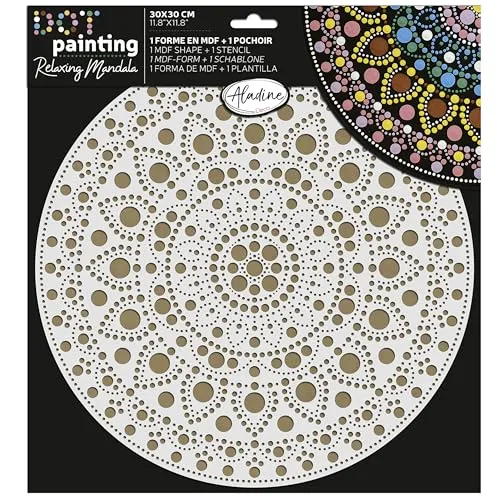 Aladine - Schablone & Halterung Mandala 30 cm – zum Erstellen von Mandalas in Dot Painting – Malerei auf Kieselstein, Holz, Stoff, Leinwand – Dotting Malerei Punkte – Kreatives Hobby – 85507