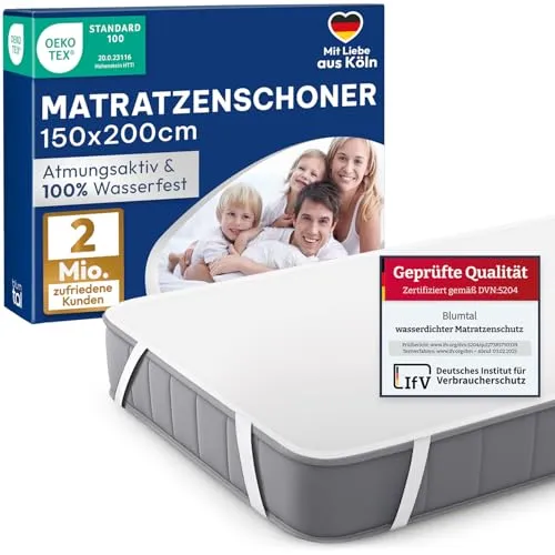 Blumtal Matratzenschoner 150x200cm - wasserdichte Matratzenauflage 150x200cm aus 80% Baumwolle - Oeko-TEX zert. Inkontinenzunterlage waschbar bis 95 °C - knisterfreier Bett Topper - Nässeschutz