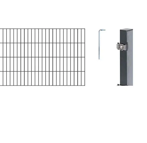 Alberts 650650 Doppelstabmattenzaun 10 tlg. Komplettset - Robuster Doppelstabmattenzaun aus feuerverzinktem Stahl, ideal für zuverlässige Einzäunung. 80 cm hoch und 8 m lang, kunststoffbeschichtet in Anthrazit, erweiterbar mit Anbauset.