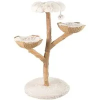 Costway Katzenbaum mit 1 & 2 Stämme - 122 cm Weiß & Natur - Modernes Katzenmöbel aus massivem Holz, einzigartiges Design, blumenförmige Plattform und geflochtene Körbe für höchsten Komfort. Ideal zum Entspannen und Spielen, ein Blickfang in jeder Wohnung.
