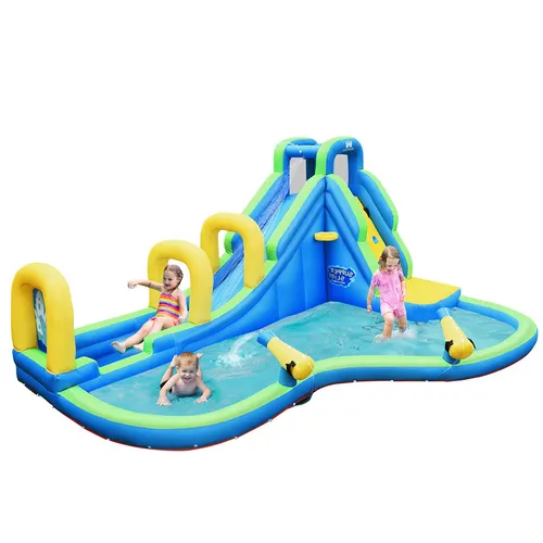 COSTWAY Hüpfburg mit 680W Gebläse - Swimmingpools: Aufblasbare Hüpfburg für Kinder, belastbar bis 120 kg, inklusive 680W Gebläse und Zubehör für sicheren Spaß im Freien.