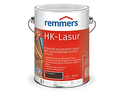 Remmers HK-Lasur 3in1 palisander, 2,5 Liter - Beizen – Exzellenter 3-in-1 Holzschutz für außen mit Imprägnierung, Grundierung und Lasur. Ideal für Zäune und Gartenhäuser, schützt vor Feuchtigkeit und UV-Strahlen.