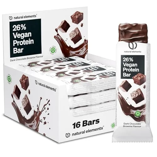 natural elements Vegan Proteinriegel Brownie Flavour – Low Sugar Eiweißriegel – 10g Protein und 152kcal pro Riegel – 16x40g, ohne Palmöl – in Deutschland laborgeprüft