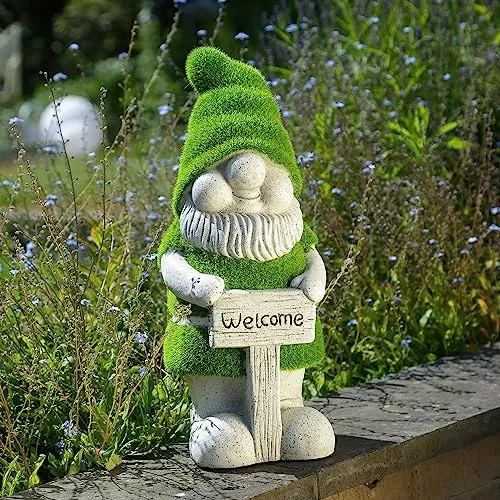 MARELIDA Gartenzwerg Welcome - Gartenfigur - Magnesia - H: 38cm - grau, grün