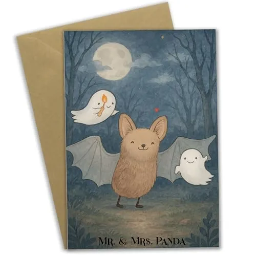 Mr. & Mrs. Panda Grußkarte Fledermaus Gespenster Design - Geschenk, Halloween, Trick Or Treat, babykarte, weihnachtskarten, einladungskarten, Grußkarten, Deko, Beileidskarte, Süßes Sonst Gibt's Saures