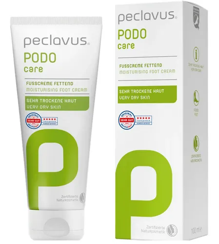 Peclavus PODOcare Fußcreme Fettend 100ml - Fußcreme & Balsam für trockene Haut, mit Glycerin und Menthol für optimale Hydratation und erfrischende Pflege. Ideal für gesunde Beine und Füße.