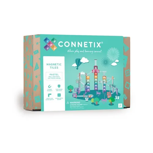 CONNETIX Magnetische Fliesen Pastell Ball Run Packen, 106 Stück - Bauklötze & Bausteine - Fördert STEAM-Lernen durch kreatives Bauen mit 106 Teilen in erdigen Pastellfarben, sicher und kompatibel mit führenden Marken.