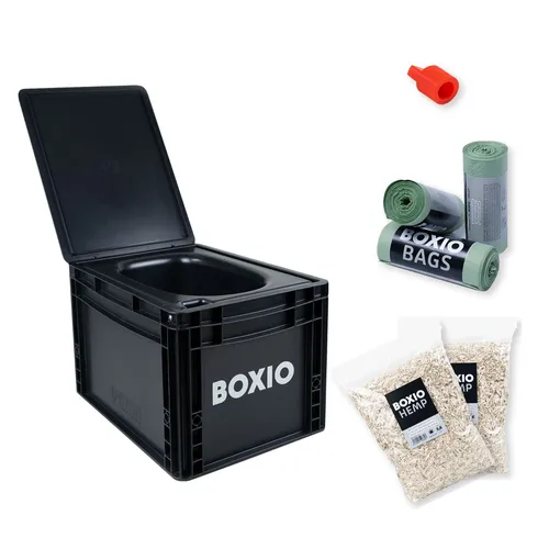 BOXIO - Toilet Plus: Mobile Trockentrenntoilette für Camping - Camping-Toiletten: Chemiefrei und hygienisch, ideal für Vanlife mit 8-10 Toilettengängen dank 5l Urinkanister. Biologisch abbaubare, reißfeste Biomülltüten für umweltfreundliche Entsorgung.