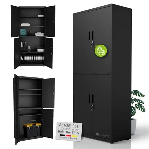 Juskys Aktenschrank aus Metall - Robuster Büroschrank mit Cam-Lock-Schloss & 2 Schlüsseln, ideal für sichere Aufbewahrung von Unterlagen und Büromaterialien.