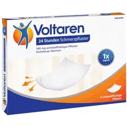 Haleon VOLTAREN 24 Stunden Schmerzpflaster 5 St - Arzneimittel zur symptomatischen Kurzzeitbehandlung von Schmerzen bei Zerrungen und Verstauchungen. Wirkt 24 Stunden mit Diclofenac direkt am Schmerzort, dünn und angenehm tragbar.