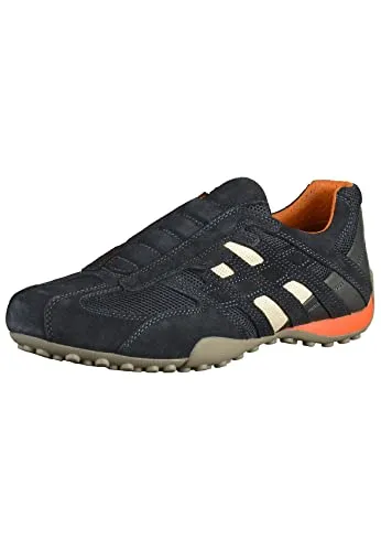 Slip-On Sneaker GEOX "UOMO SNAKE", Herren, Gr. 39, blau (dunkel, blau), Veloursleder, Textil, sportlich, Schuhe, Slipper, Freizeitschuh mit Ziernähten und mit Geox Spezial Membrane