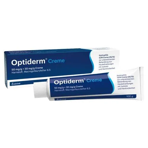 Optiderm 100 G - Feuchtigkeitscreme - Arzneimittel zur unterstützenden Behandlung von trockener und juckender Haut. Ideal bei atopischem Ekzem und sorgt für intensive Feuchtigkeitsregulierung.