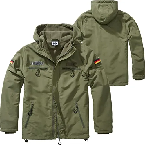 BWuM Tactical Windbreaker Zipper Fleece + Patch & Flaggen, Größe:L, Farbe:Oliv - Einzigartiger Windbreaker im militärischen Stil mit Frontreißverschluss. Ideal für Damen und Herren, wind- und wasserabweisend, mit flauschigem Fleecefutter und praktischen Klettflächen für Patches.