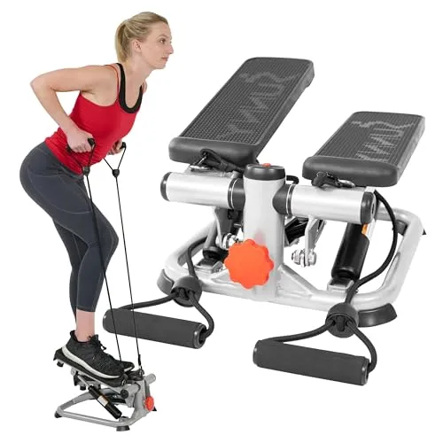 Sunny Health & Fitness Stepper SF-S0978 - Low-Impact Ganzkörpertraining - Stepper für zuhause mit Widerstandsbändern für ein effektives Ganzkörpertraining. Integrierter Digitalmonitor zur Fortschrittsverfolgung und leise hydraulische Bewegung für ein komfortables Workout.