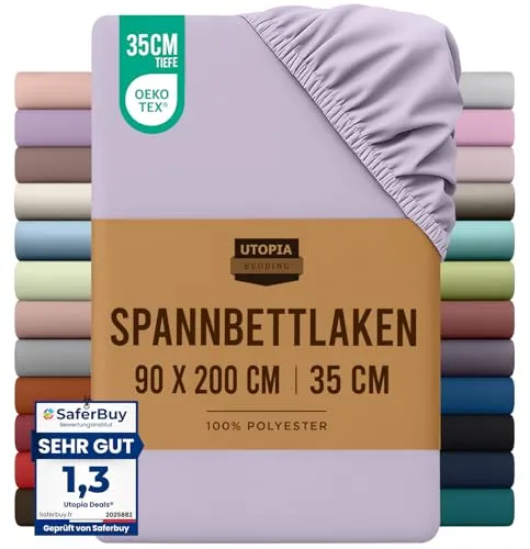 Utopia Bedding - Spannbettlaken 90x200cm - Lavendel - Gebürstete Polyester-Mikrofaser Spannbetttuch - 35 cm Tiefe Tasche