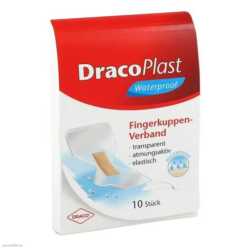 Dracoplast Waterproof Fingerkuppenpflaster 10 ST - Wasserfeste Pflaster für Finger, ideal zum Schutz kleiner Wunden vor Nässe. Atmungsaktive Polyurethanfolie sorgt für Komfort und eine sichere Erstversorgung.