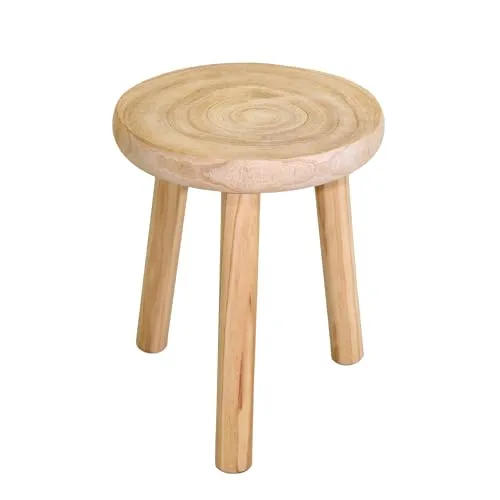 Natur Holz Hocker SHAOLIN - 3-beiniger Blumenhocker Ø 30 cm - Kompakter Deko-Hocker aus naturbelassenem Holz, ideal für Pflanzen oder als Beistelltisch. Stabiler Stand und ansprechendes Design machen ihn zum Blickfang in jedem Raum.