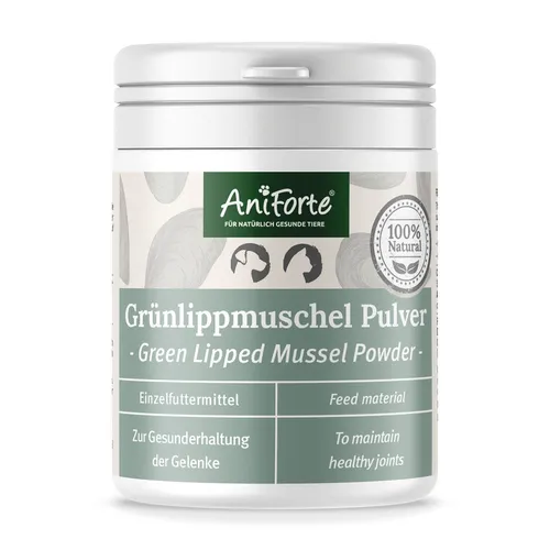 AniForte Grünlippmuschel Pulver 100 g - Tiergesundheit: Hochwertiges Gelenkpulver aus Neuseeland für Hunde, Katzen & Pferde, unterstützt Gelenkfunktion & Agilität durch hohen Gehalt an Omega-3-Fettsäuren.
