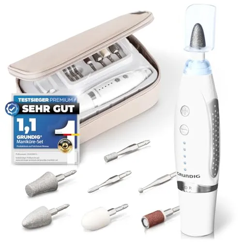 GRUNDIG Elektrisches Maniküre Set - Perfekte Nägel mit Power LED und 17tlg Saphir Zubehör - Maniküre- & Pediküre-Set mit kraftvollem Motor und 5 Geschwindigkeitsstufen für individuelle Nagelpflege. Hochwertige Saphir Aufsätze sorgen für langanhaltende Ergebnisse. Zubehör jederzeit nachbestellbar.
