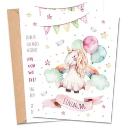 MeinBaby123® Einladungskarten Kindergeburtstag inkl. 10 Umschläge, Kindergeburtstag Jungs und Mädchen, Geburtstagseinladungen Kinder rosa