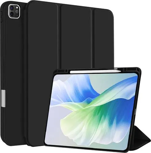 4smarts Folio Case Basic für Apple iPad Pro 11" (M4, 2024) schwarz - Tablet-Schutzhüllen mit Flipcover aus TPU, kompatibel mit iPad Pro 11 Zoll M4 (2024), bietet ein praktisches Stiftfach und einen integrierten Ständer für optimalen Komfort.