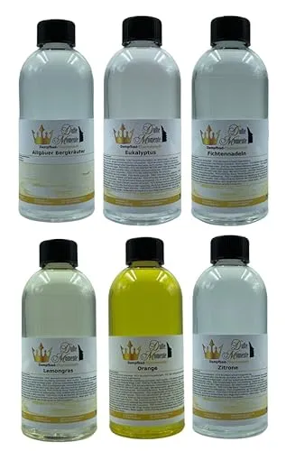 Dufte Momente | Dampfbad Duft Konzentrat 6 x 500ml Bergkräuter, Eukalyptus, Fichtennadel, Lemongras, Orange, Zitrone | ätherische Öle | für alle gängigen Dampfduschen, Verdampferanlagen | vegan