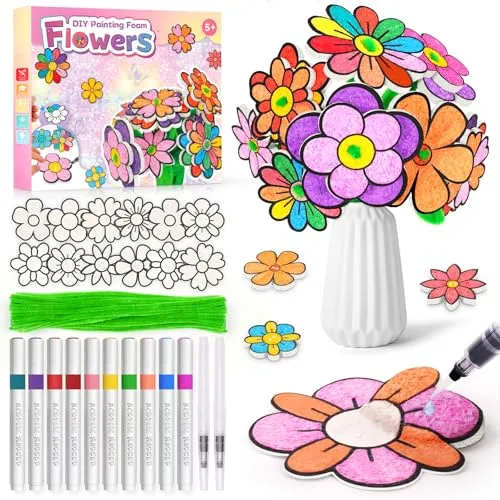 Bastelset Kinder ab 6 Jahre Blumen Malset, Geschenke für Mädchen 7 8 9 10 11 Jahren, DIY 3D Blume Basteln Malen Set für Kinder Kreatives Spielzeug Geburtstagsgeschenk Mädchen 5-12 Jahre