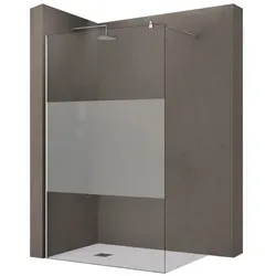 doporro Luxus Duschwand Bremen02MS, 110x200cm - Duschabtrennung aus 10mm ESG-Sicherheitsglas mit stilvollem Milchglas-Streifen und Nanobeschichtung für einfache Reinigung. Ideal für moderne Badezimmer und nachrüstbar.