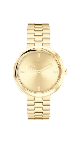 Calvin Klein Twisted Bezel Damen Uhr mit Goldfarben Edelstahlarmband - Armbanduhren für Damen – Diese stilvolle Calvin Klein Uhr bietet präzise Zeitmessung und ein elegantes Design mit 3 ATM Wasserresistenz, ideal für den Alltag.