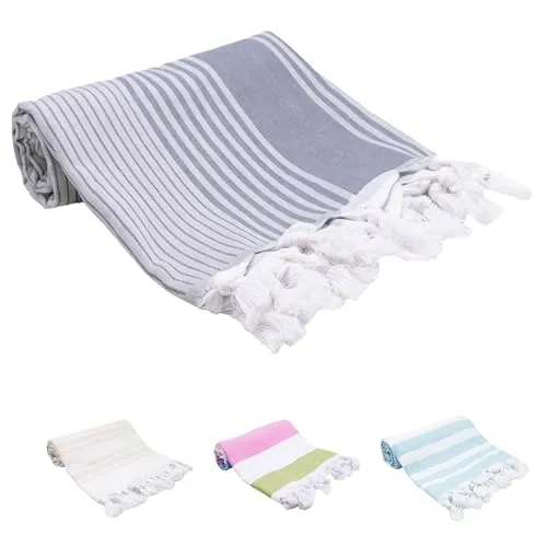 ZOLLNER Strandtuch - hautfreundliches und weiches Hamamtuch in 90x170 cm - waschbar bis 60°C - Baumwolle - sommerliches Design mit blauen Streifen - Oeko Tex® Zertifiziert