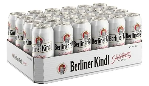 Berliner Kindl Jubiläums Pilsener - 24x0,50 L Dose - Pilsner Bier aus Berlin, vollmundig im Geschmack mit extra-feinem Hopfenaroma und 5,1% Alkohol, ideal für gesellige Anlässe.