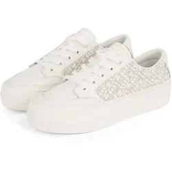 Tommy Hilfiger Damen Vulcanized Sneaker Monogram aus Leder, Elfenbein (Ivory Petal), 40 - Damen-Sneaker mit seitlichen TH-Monogramm-Einsätzen, strukturierter Zwischensohle und geprägtem Tommy Hilfiger-Logo für einen stilvollen Look.