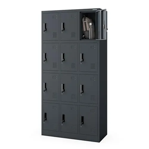 Jan Nowak Wertfachschrank 3B4A - 12 Fächer Schließfachschrank aus Metall - Robuster Schließfachschrank mit 12 abschließbaren Fächern | Abmessungen: 185 cm x 90 cm x 40 cm | Pulverbeschichteter Stahl für hohe Stabilität | Ideal für Schulen, Fitnesscenter und Betriebe | Einfache Montage mit Anleitung.