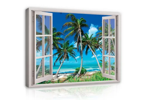 WallArena Leinwandbild - Strand Meerblick 100x75 cm - Stilvolles Leinwandbild (100x75 cm) auf Premium Canvas, ideal für Wohnzimmer oder Büro. Aufhängefertig, mit beeindruckender Farbtiefe und UV-beständiger Oberfläche. Ein echter Blickfang für jedes Raumkonzept.