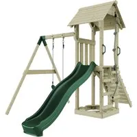 OutdoorToys Spielturm Göteborg, Smaragdgrün - Kinderschaukel für Garten - Spieltürme für Kinder ab 3 Jahren, aus naturbelassenem Fichtenholz, ideal für stundenlangen Spielspaß im Freien und fördert die Motorik.