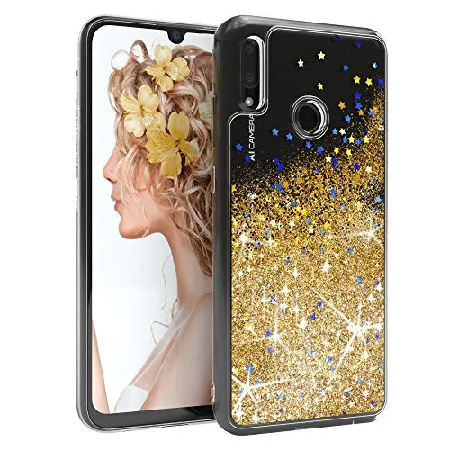 EAZY CASE Hülle kompatibel mit Huawei P Smart (2019) Schutzhülle mit Flüssig-Glitzer, Handyhülle, Schutzhülle, Back Cover mit Glitter Flüssigkeit, TPU/Silikon, Transparent/Durchsichtig, Gold