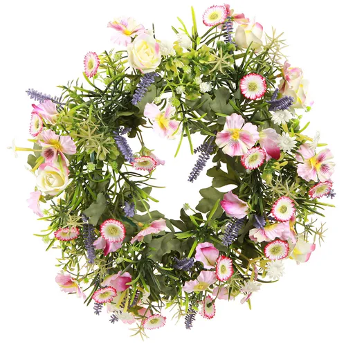 Blumenkranz Künstliche Deko Frühjahr Rosa Creme Lavendel 33cm