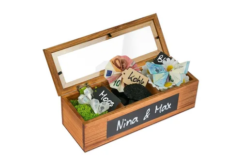 SURPRISA Geschenkbox Schotter Schatulle - kreative Verpackung für Geldgeschenke, Geschenkbox mit 3 Fächern zum Geburtstag, Abitur oder zur Hochzeit