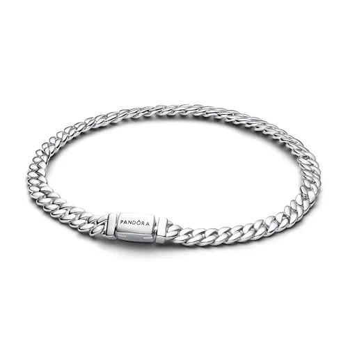 PANDORA Timeless Cuban-Kettenarmband aus Sterling Silber - 16cm - Elegantes Cuban-Kettenarmband aus hochglanzpoliertem Sterling Silber. Handgefertigt mit einem stilvollen, geprägten Verschluss. Perfekt für jeden Anlass und eine ideale Ergänzung für deinen persönlichen Stil.
