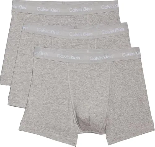 Calvin Klein Herren 3er Pack Boxershorts Trunks Unterwäsche, Grau (Grey Heather), M